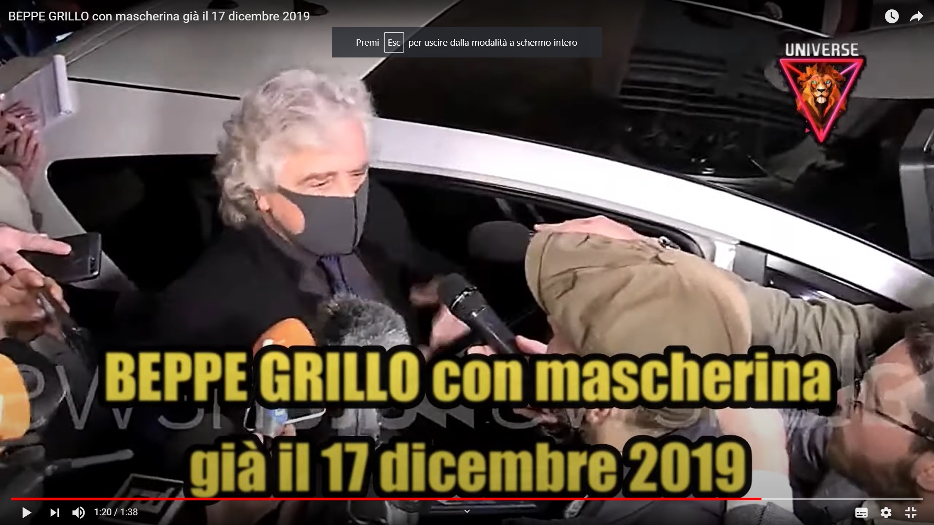 BEPPE GRILLO si presenta in Senato con mascherina (17/12/2019 ...